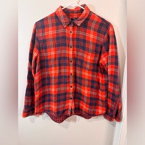 Size Medium Madewell Orange and Navy Buffalo Plaid Flannel‎ Long Sleeve